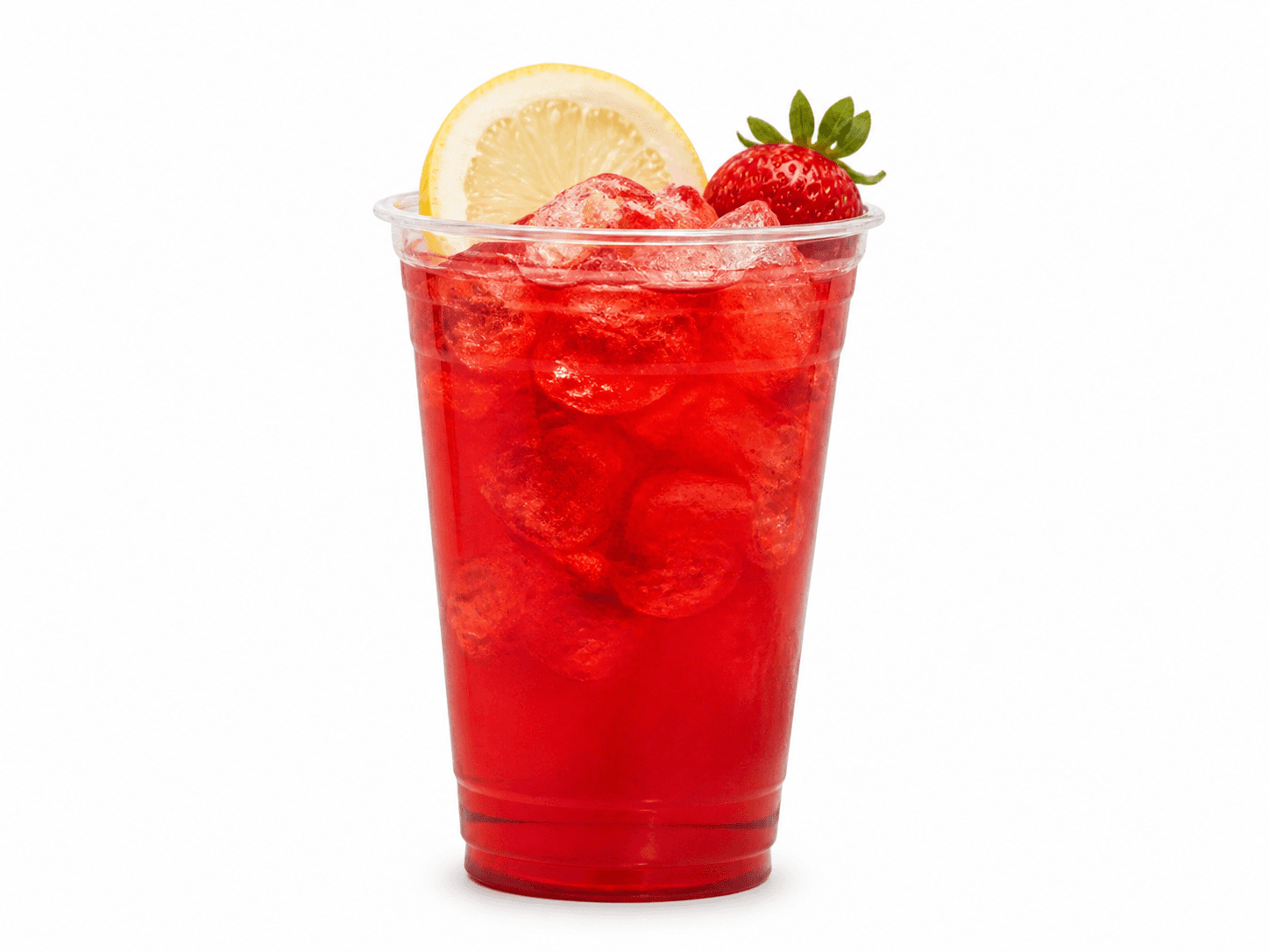 Ruby-red iced energy tea with lemon and strawberry